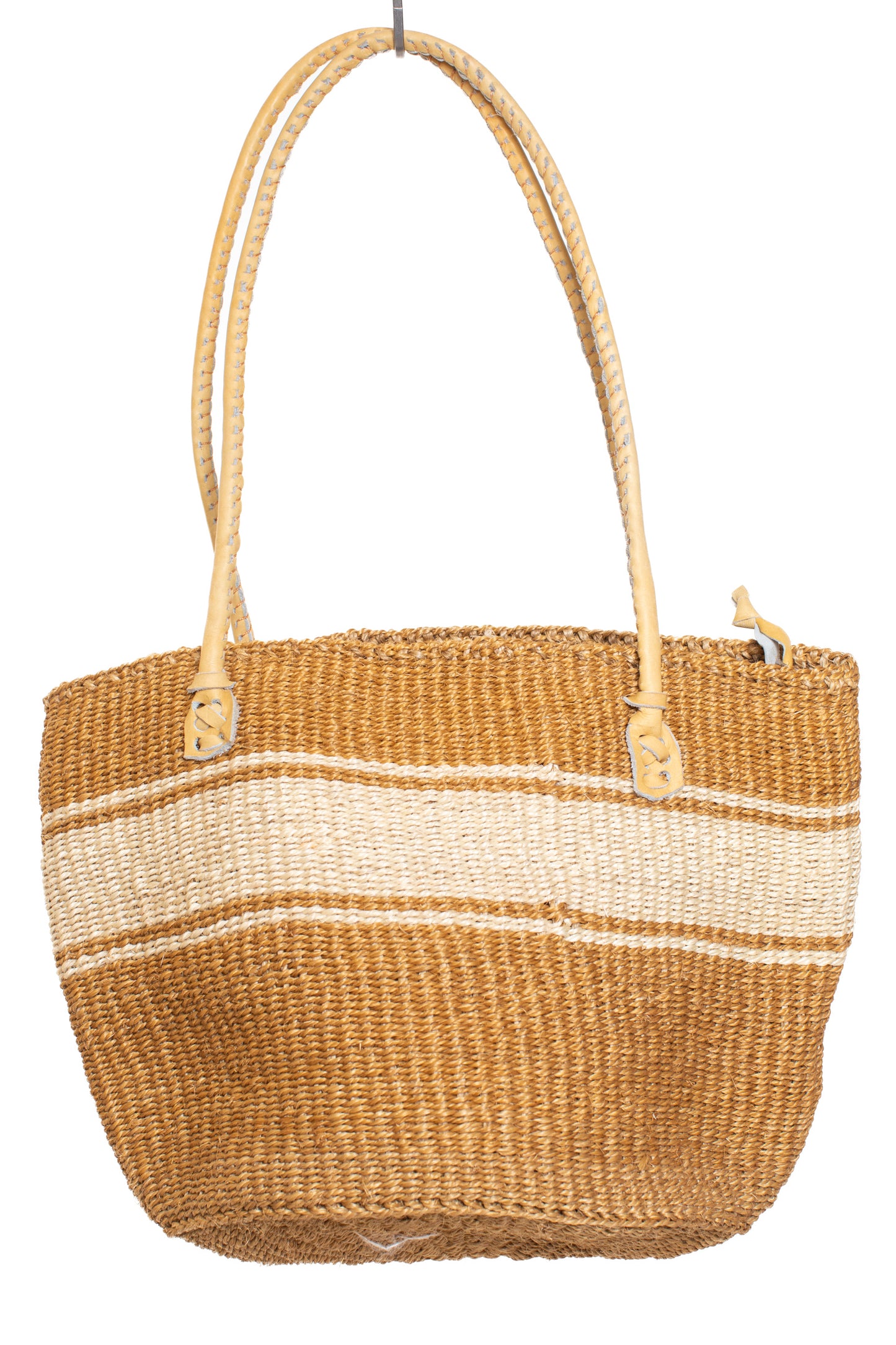 Väska 27 cm natur vit SISAL läder kanga