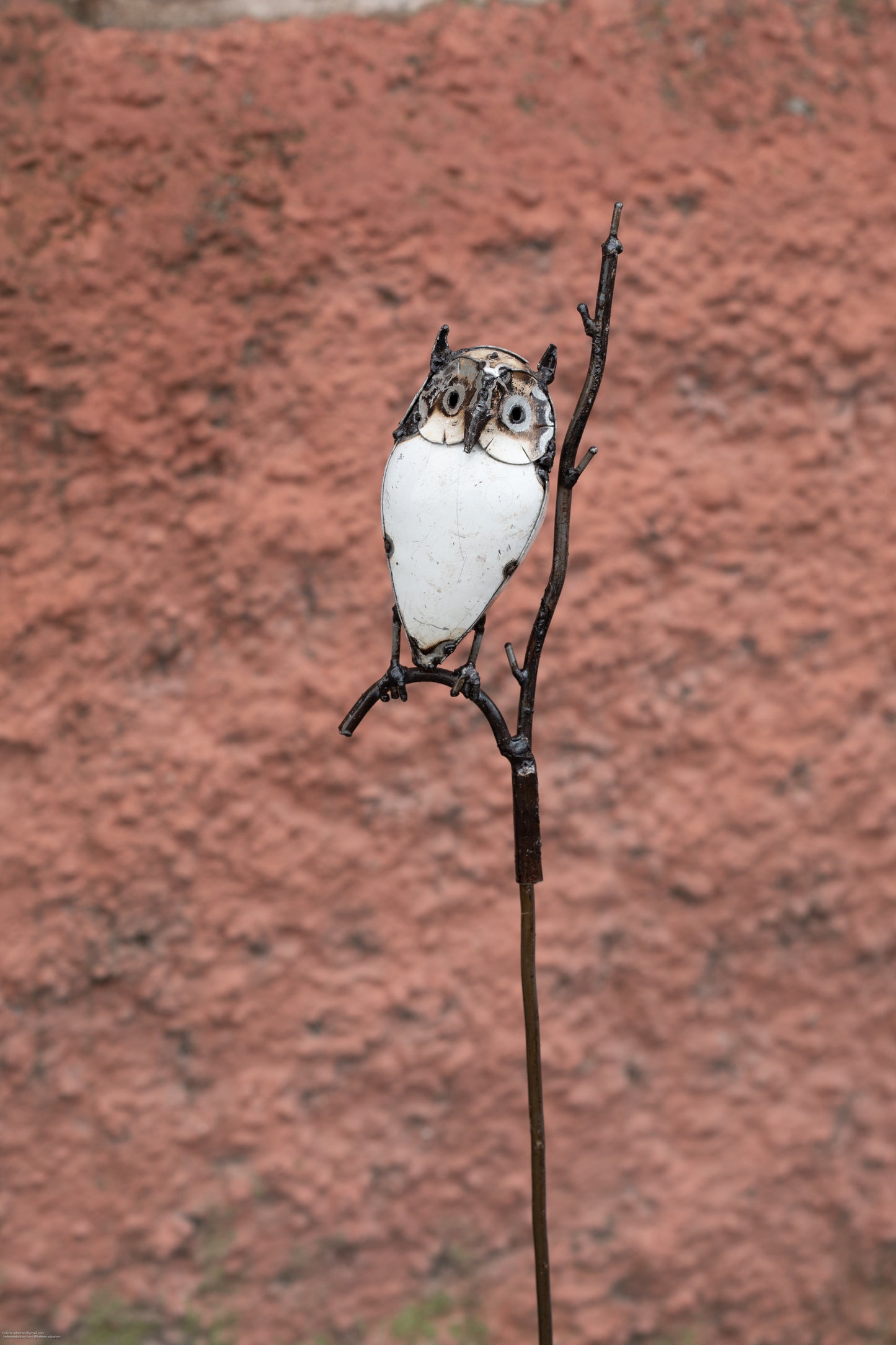 Vit uggla på gren 14 cm återbruk