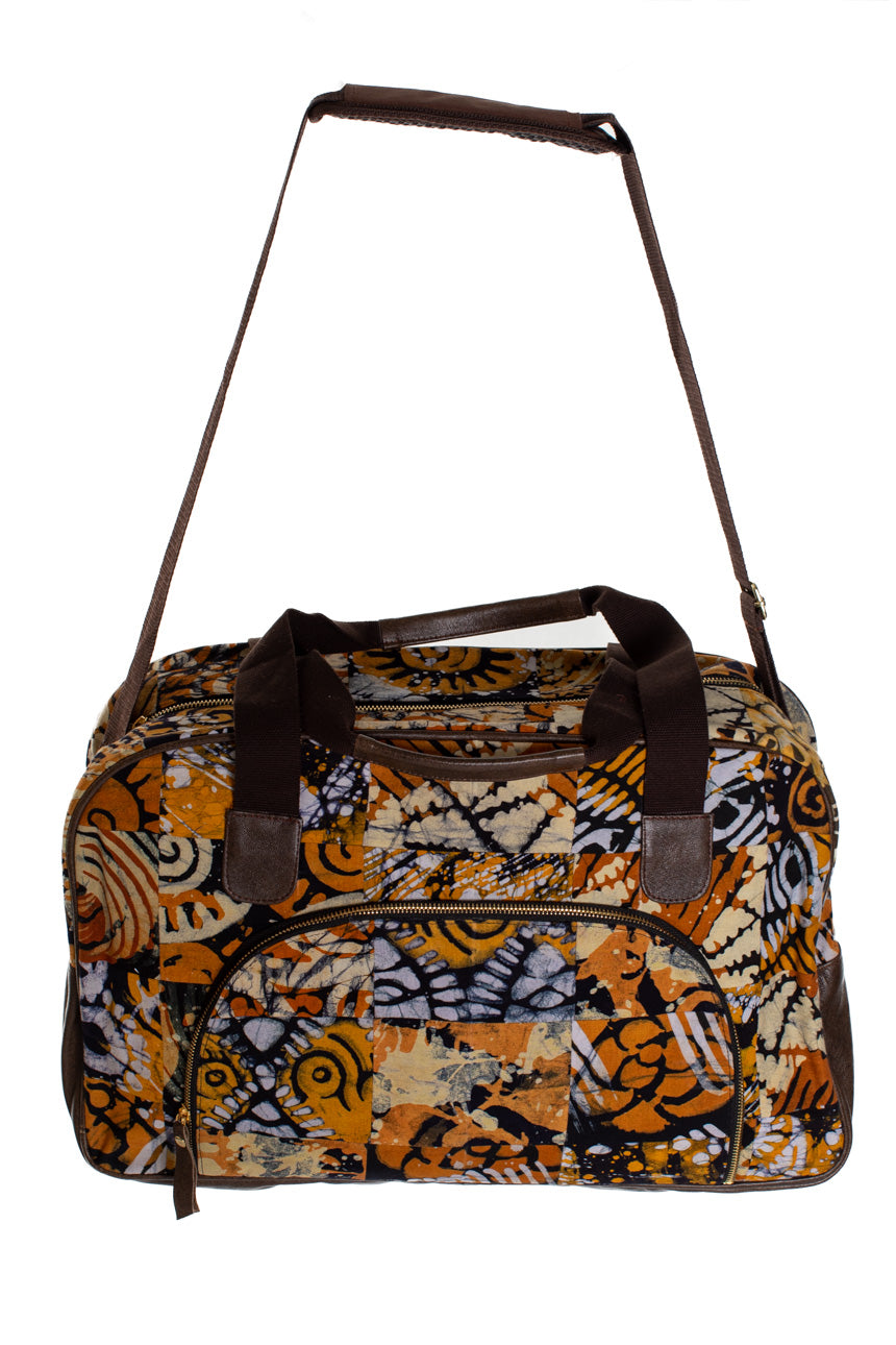 Weekendväska kitenge läder orangegrå