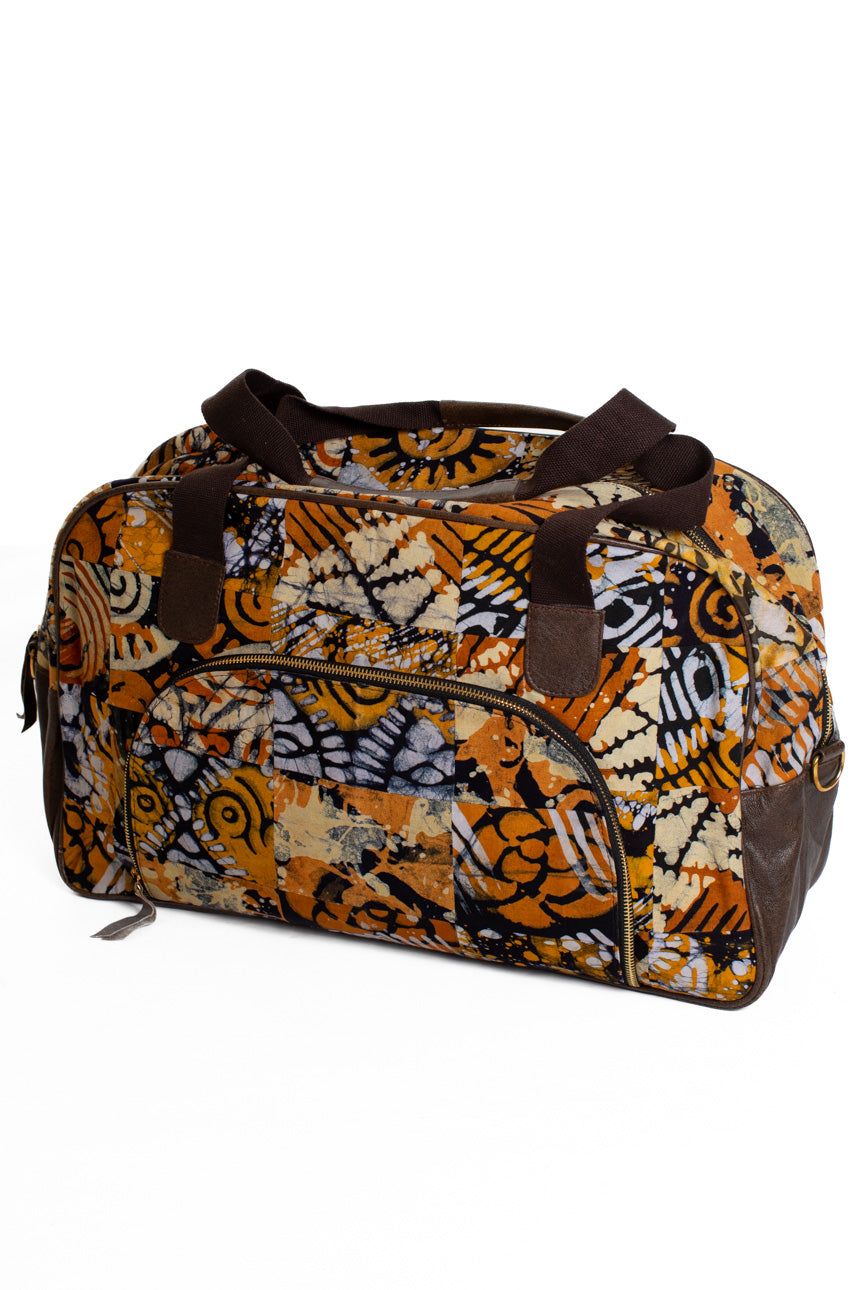 Weekendväska kitenge läder orangegrå