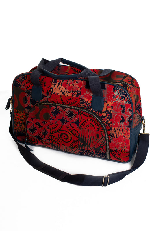 Weekendväska kitenge läder röd