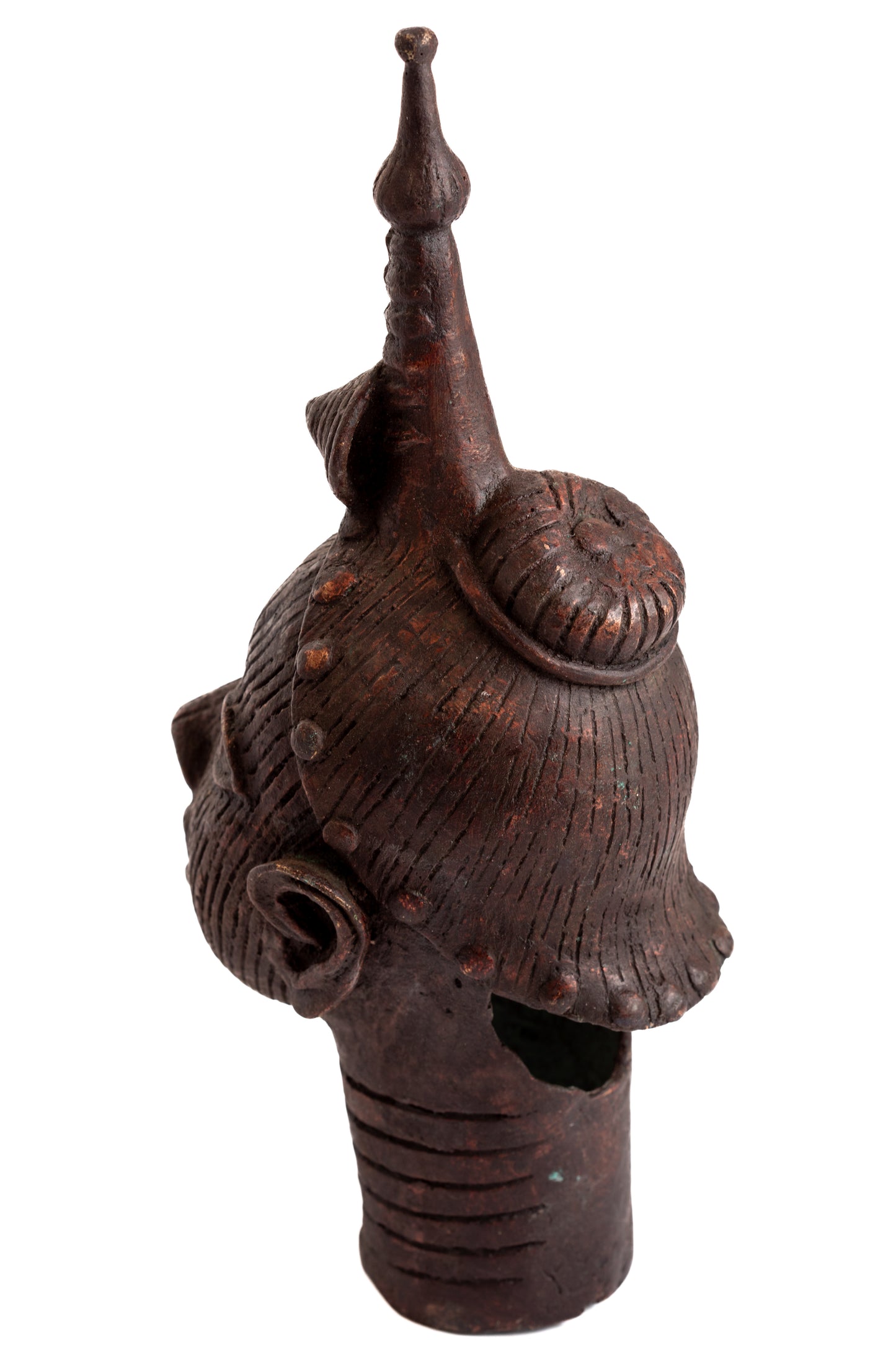 Bronsskulptur 29 cm kvinnohuvud spira Benin