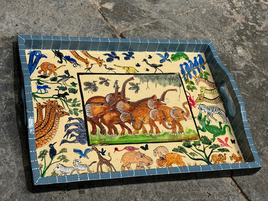 Handmålad bricka Elefanter