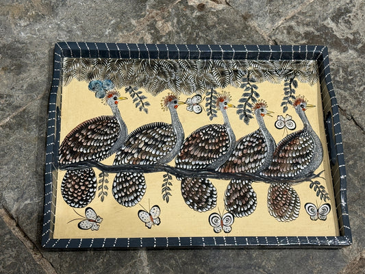 Handmålad bricka fåglar på gren