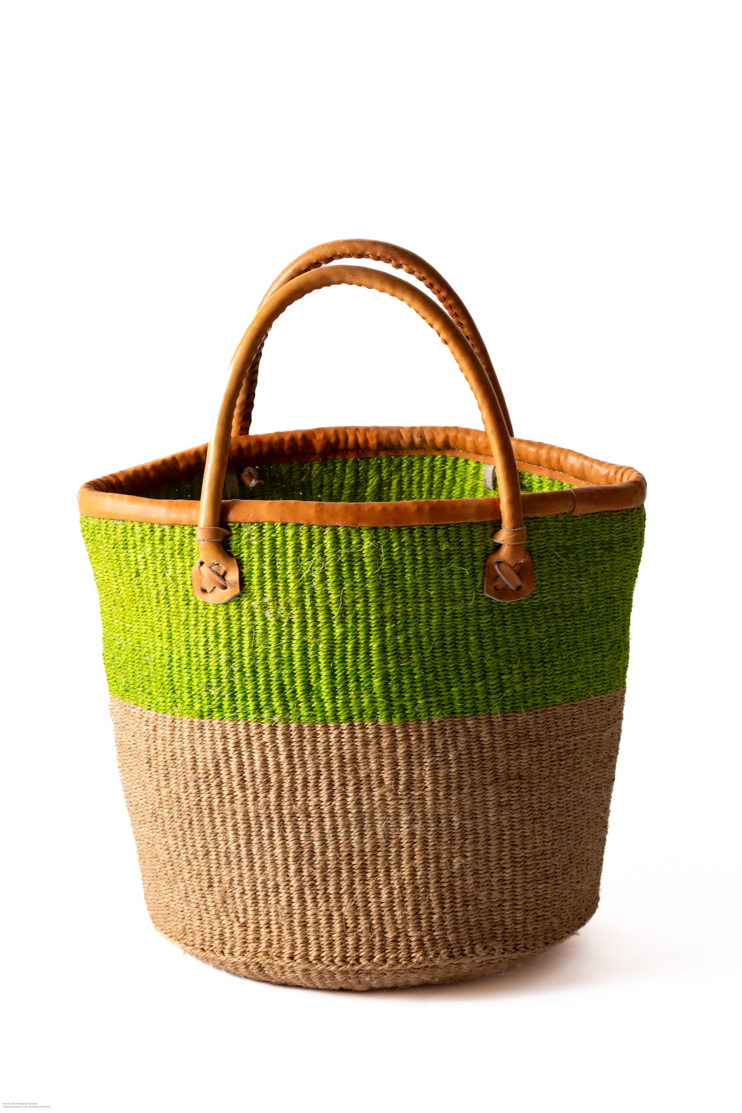 Shopper väska 30 cm limegrön sand SISAL läder