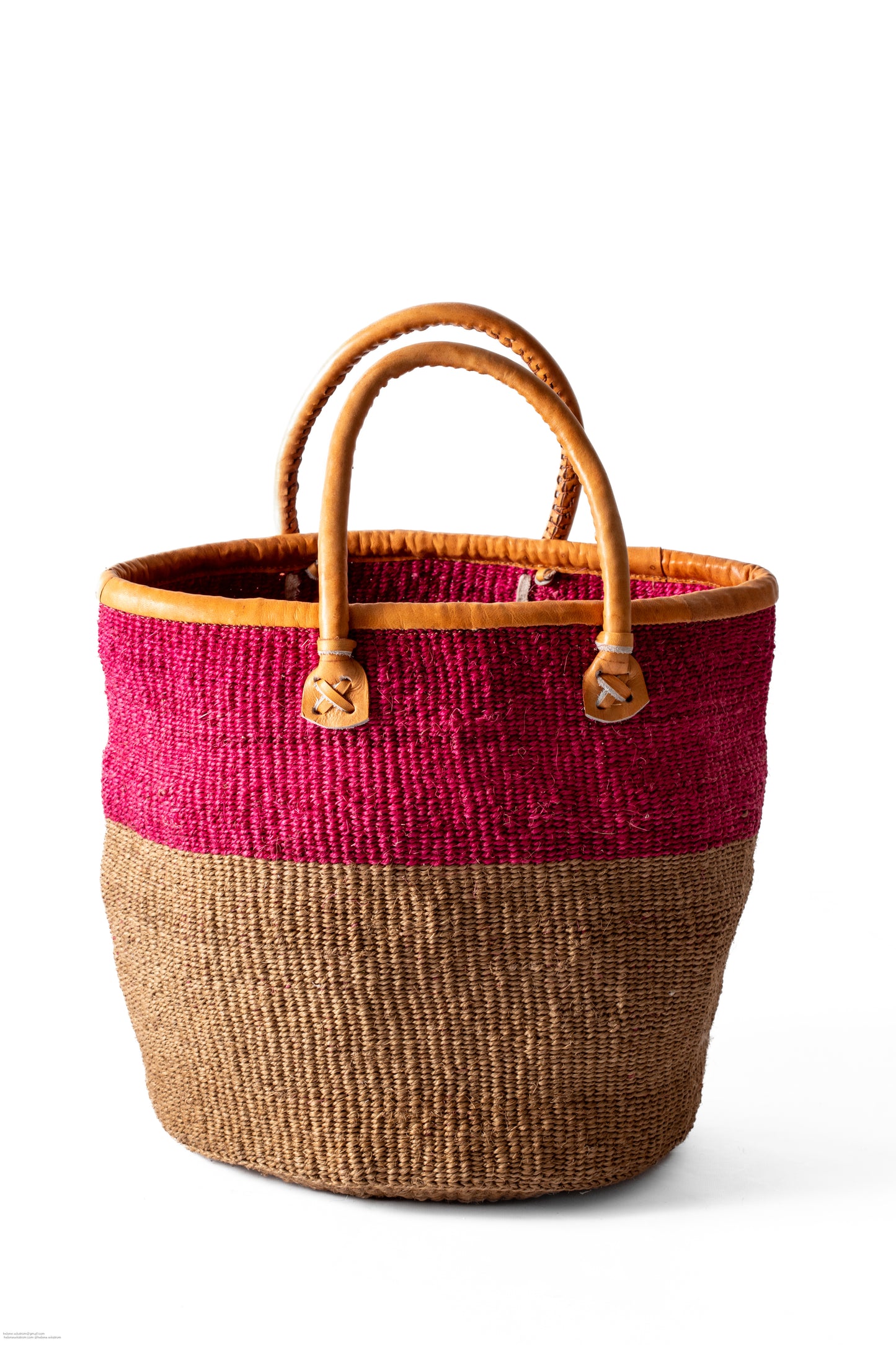 Shopper väska 30 cm rosa natur SISAL läder