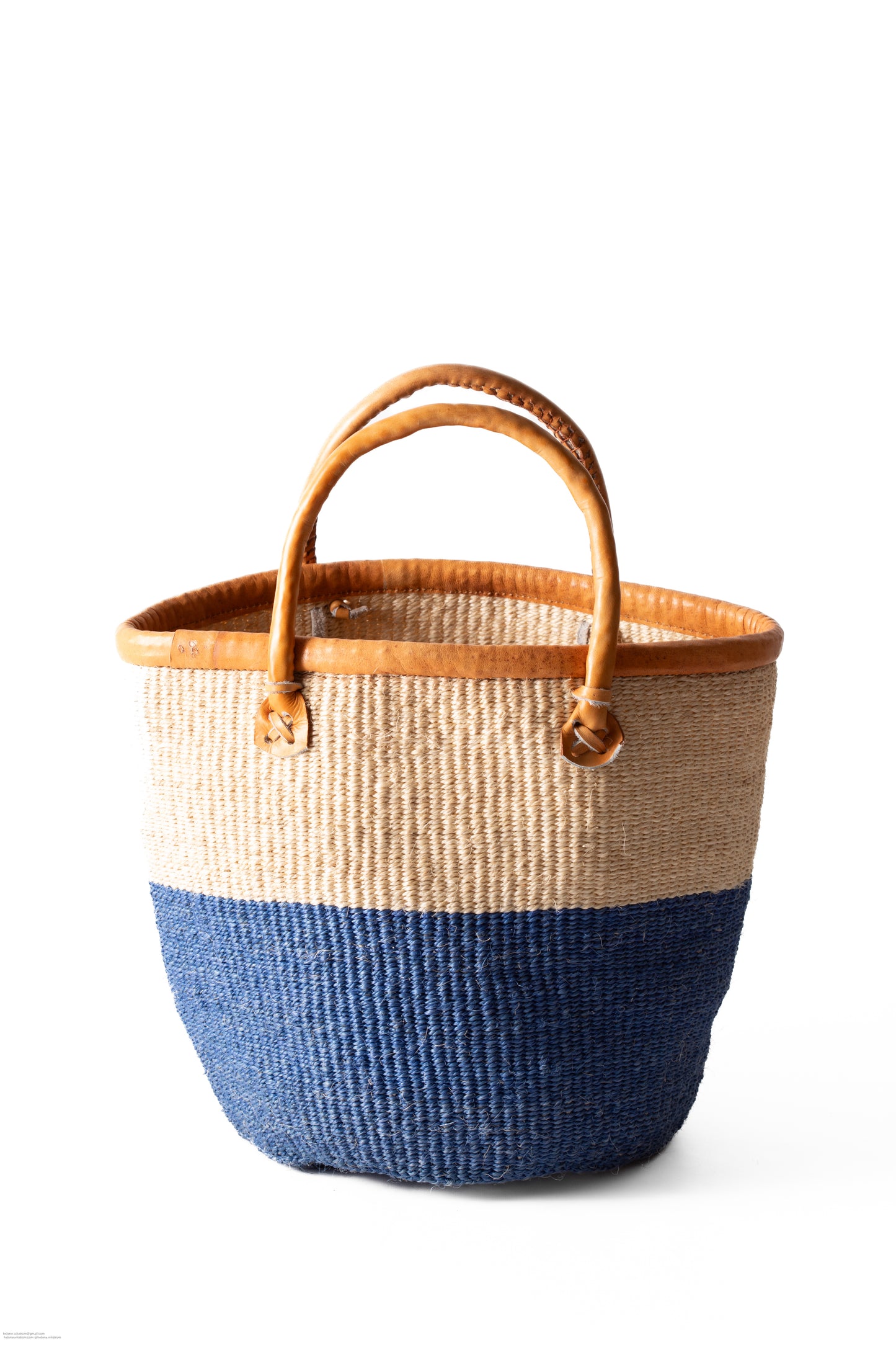 Shopper väska 30 cm vit blå SISAL läder