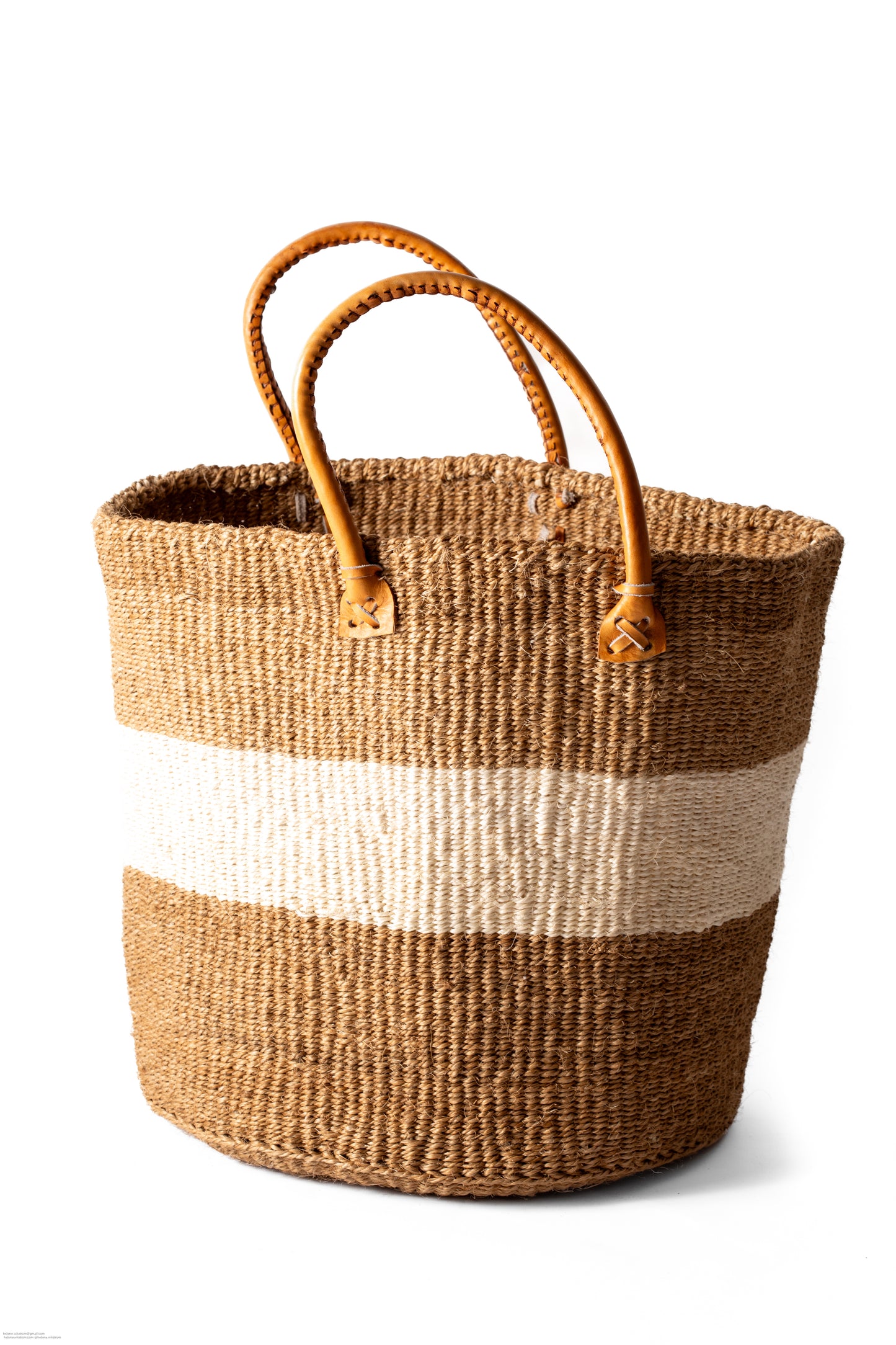 Shopper väska 35 cm natur vit rand SISAL läder