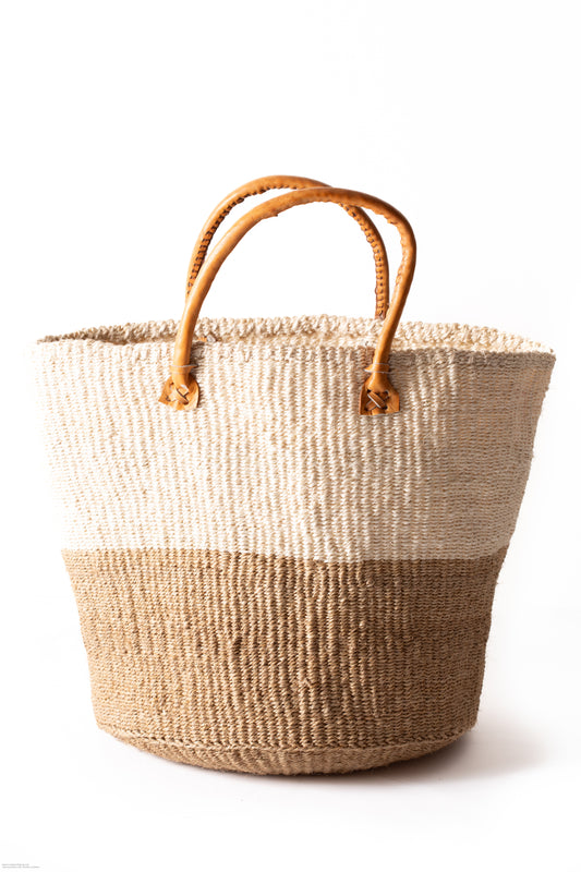 Shopper väska 35 cm vit natur SISAL läder