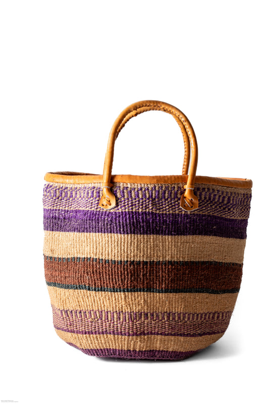 Shopper väska 36 cm lila brun SISAL läder