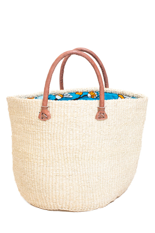 Shopper väska 36 cm vit SISAL läder kanga