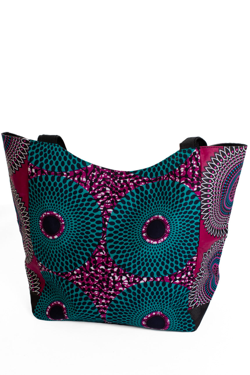 Shopperväska 37 cm kitenge turkosrosa